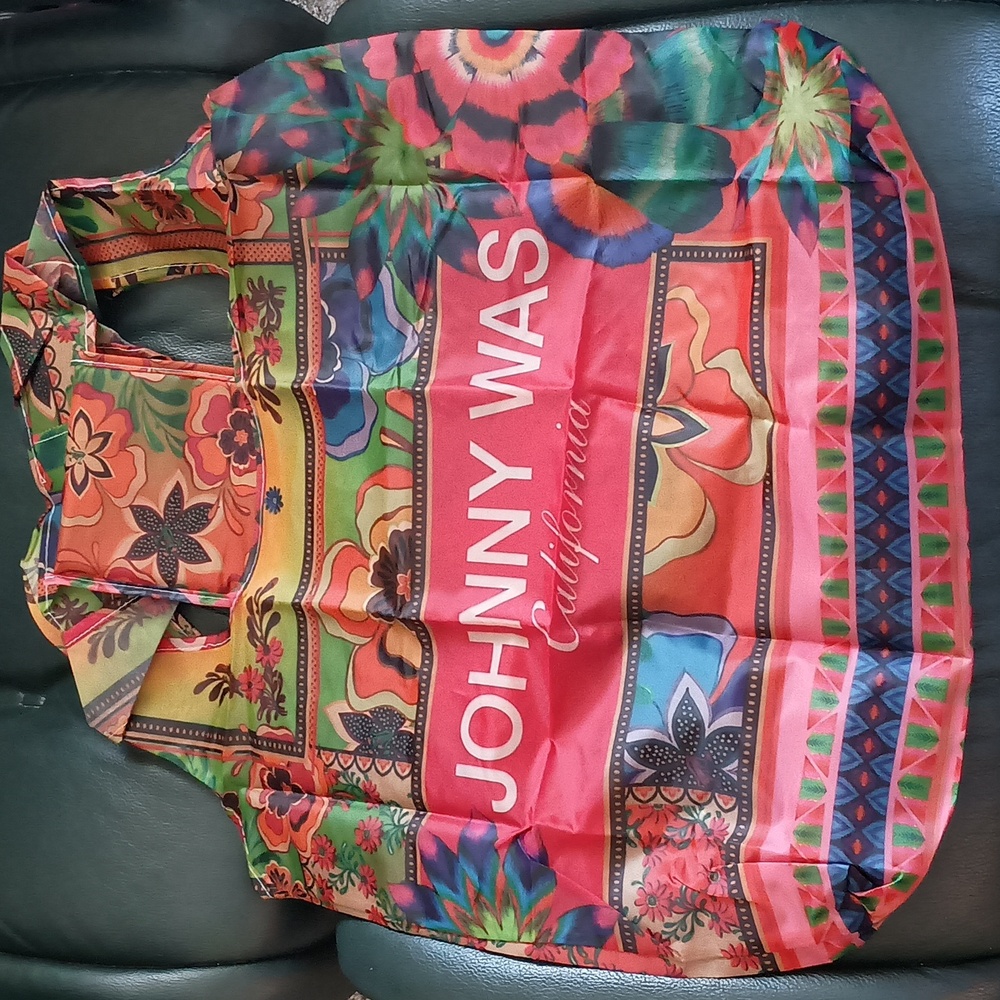 JOHNNY WAS BOHO PRINT REUSABLE FOLDABLE NYLON SHOPPING TOTE